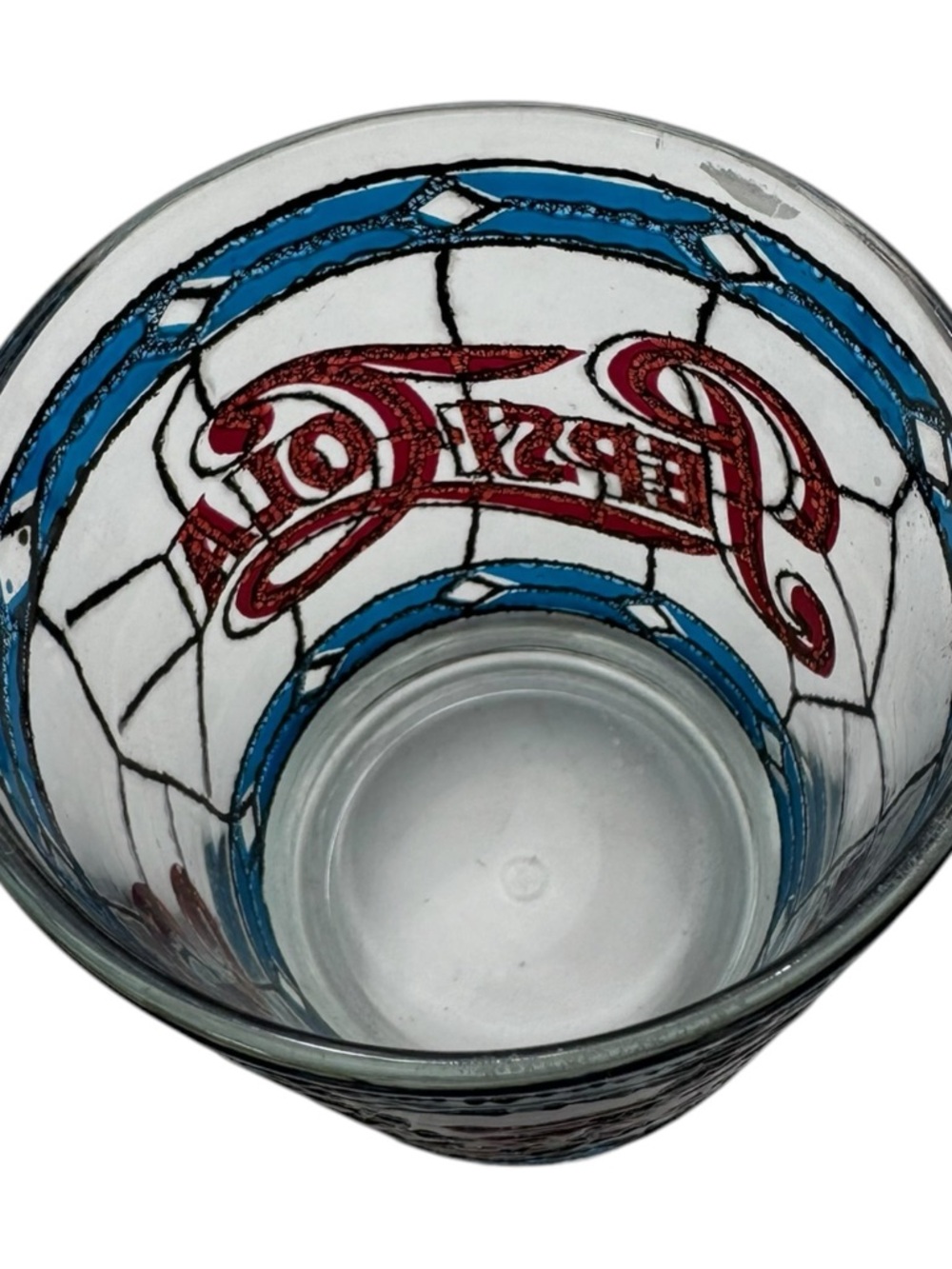 Vintage 1970s Pepsi-Cola Stained Glass Style Drinking Glass Tumbler 3 3/4 In. - Picture 4 of 10